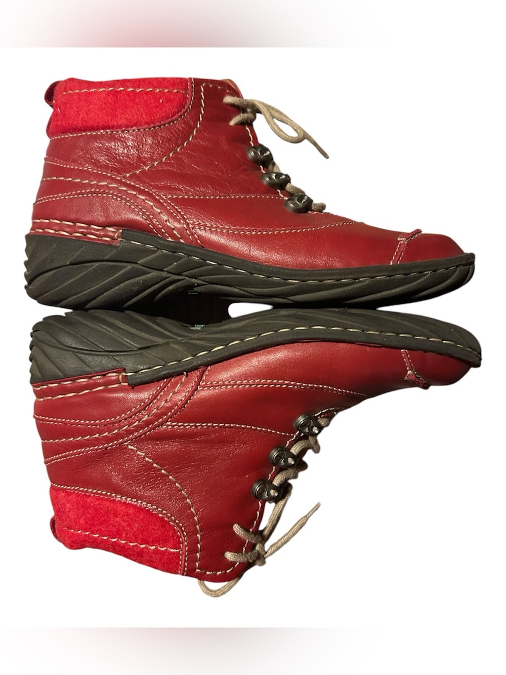 Josef Seibel Red Leather Lace Up Ankle Boots Hiking Style EU 38 (7-7.5) Comfort